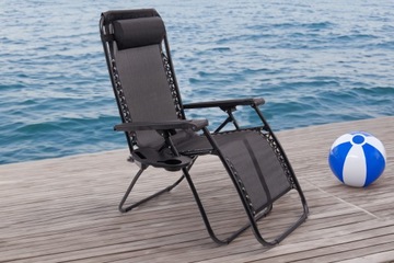 WYGODNY LEŻAK Z PODNÓŻKIEM OGRODOWY PLAŻOWY AUTOMAT ZERO GRAVITY PÓŁKA
