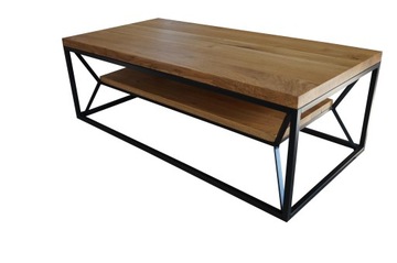 STOLIK LOFT Z PÓŁKĄ 120 CM LITY DĄB