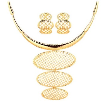 Złoty komplet biżuterii ażurowa kolia i kolczyki modny wzór na prezent