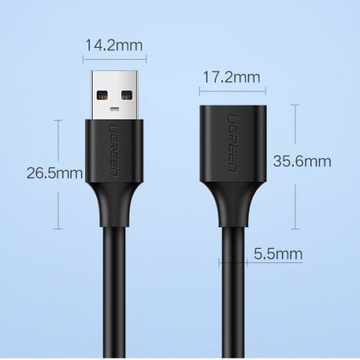 Удлинительный кабель USB-A «папа» - USB-A «мама», USB3.0, 5Гбит/с, 2м UGREEN