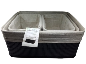 Корзина-органайзер бамбуковая с подкладкой для хранения, черная, 14х25х33 см