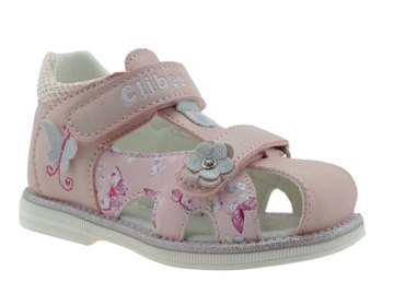 SANDAŁY DZIEWCZĘCE BUTY DZIECIĘCE KRYTE SANDAŁKI NA RZEPY WKŁ. SKÓRA R. 25