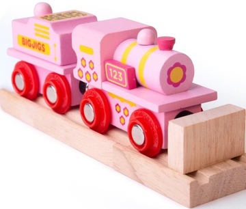 różowa lokomotywa wagon -kolejka drewniana BIGJIGS