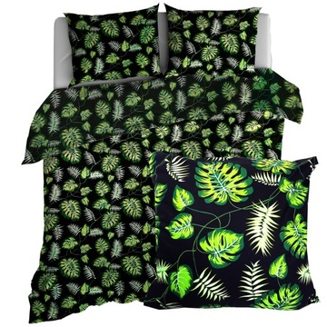 POŚCIEL BAWEŁNIANA 180x200 CZARNE LIŚCIE MONSTERA