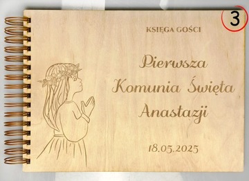 DREWNIANA KSIĘGA GOŚCI NA KOMUNIĘ ŚWIĘTĄ PERSONALIZOWANY GRAWER PAMIĄTKA