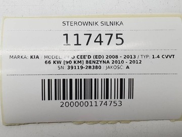 JEDNOTKA ŘÍZENÍ MOTORU 1.4 CVVT 90 KIA PRO CEED I 39119-2B380