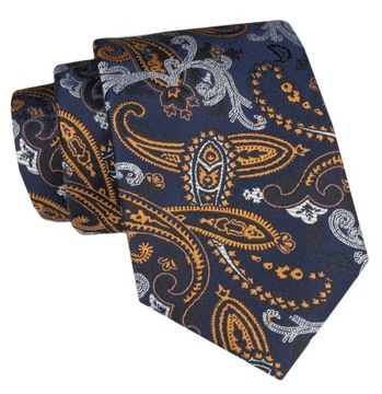 Krawat - ALTIES - Granat, Złote Paisley