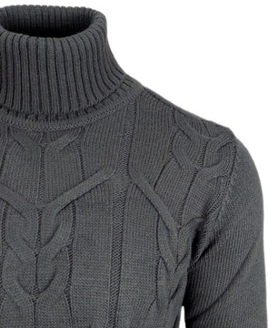 Sweter męski Golf gruby Ciepły Miły w dotyku Zimowy Grafit r. XL + Naklejka
