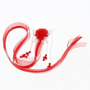 1 zestaw kolczyków i frędzli do włosów dla Kimono Hanfu Lady Girls Red