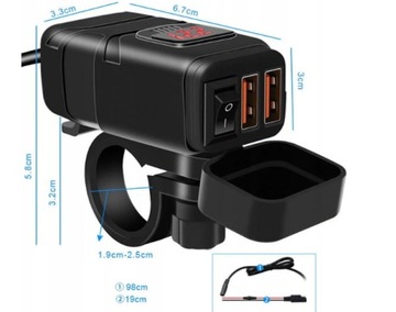 Блок питания для зарядного устройства для мотоцикла USB x2, разъем QC3.0