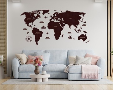 Деревянная карта мира декоративная подробная 3D модель