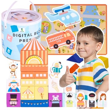 Klocki DREWNIANE Sorter Miasto Policja ZOO Park Dinozaurów Akwarium 184 el.