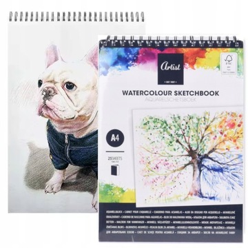 АКВАРЕЛЬНАЯ БУМАГА АКВАРЕЛЬНЫЙ БЛОК А4 25 листов СПИРАЛЬНЫЙ ЭСКИЗНЫЙ КНИГА