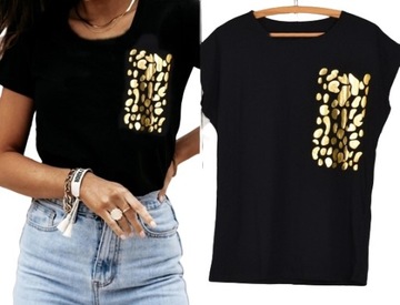 T85 T-SHIRT KOSZULKA POD SWETER ZŁOTE CENTKI S