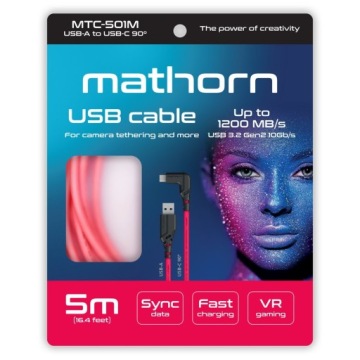 Фотокабель Mathorn MTC-501M 5м 10Гбит/с 60Вт USB A-C90 Пурпурный