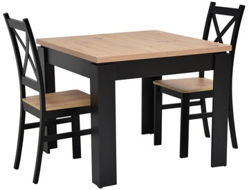 Mały zestaw STÓŁ 90x90/120 i 2 krzesła KRZYŻAK skandynawskie ARTISAN salon
