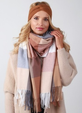 Карамельная женская теплая повязка на голову в стиле БОХО на зиму - О3