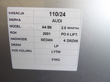 AUDI A4 B6 DVEŘE PŘEDNÍ LEVÉ LY7W