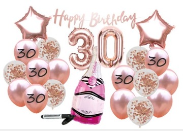 Balon zestaw NA URODZINY 30 trzydzieste Dekoracja balony szampan napis