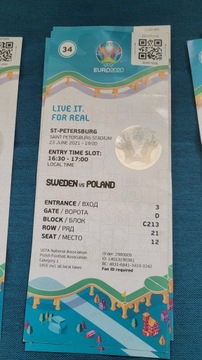 Билет Швеция-Польша на Евро-2020 в сложенном виде
