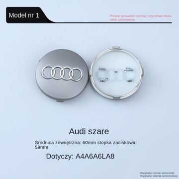 КРЫШКИ ЗАГЛУШКИ КОЛПАКИ ДЛЯ ДИСКОВ AUDI - 60 ММ - ЧЕРНЫЕ 4 ШТ.