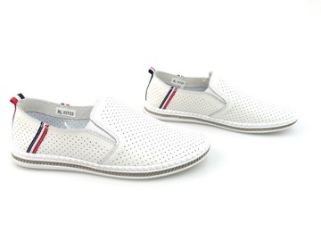 WSUWANE SKÓRZANE BUTY SPORTOWE BIAŁE AŻUROWE W STYLU SLIP ON 38