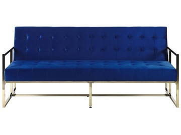 Sofa rozkładana welurowa pikowana niebieska