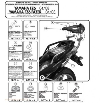Stelaż kufra centralnego YAMAHA FZ6 / FZS 600 FAZER (04-06), FZ6 S2 / FZ6 6