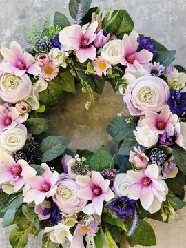 ВЕСЕННИЙ ЦВЕТОЧНЫЙ ВЕНОК ДЛЯ ДВЕРИ, ПЛЕТЕННЫЙ КРЕМ, ВЕНОК МАГНОЛИИ, ЦВЕТЫ