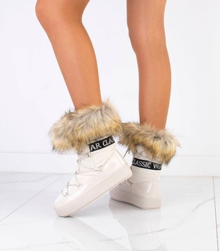 6928 БЕЖЕВЫЕ УТЕПЛЕННЫЕ СНЕЖНЫЕ БОТИНКИ С МЕХОМ ЗИМНИЕ БОТИНКИ 40