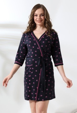 ЖЕНСКИЙ ТОНКИЙ ХЛОПКОВЫЙ ХАЛАТ С ЗАВЯЗКОЙ РОЗОЙ С КАРМАНОМ