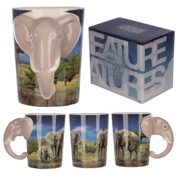 KUBEK SŁOŃ 3D uchwyt - GŁOWA słonia SAWANNA 400 ml