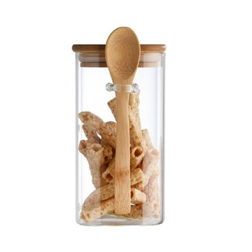 Стеклянные банки с бамбуковыми крышками и чайной ложкой, 4 штуки для сухого печенья.