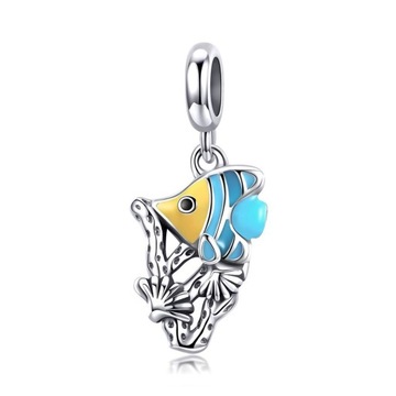 Charms Srebro 925 Ocean Rafa Podwodny Świat Rybka Koral Zawieszka Charms