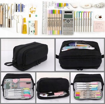 черный ШКОЛА Пенал с четырьмя отделениями, многофункциональный, вместительный