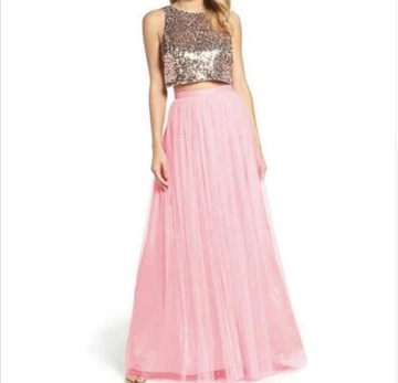 Spódnica szyfonowa PUDROWA długa