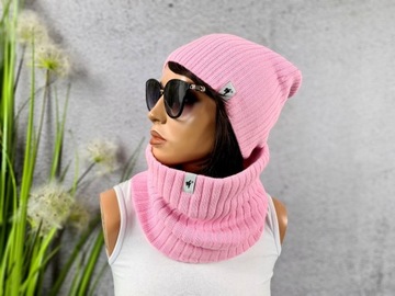 Piękny zimowe damski KOMPLET GRUBA CZAPKA KOMIN szalik POLSKI KOLORY