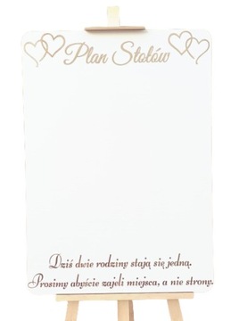 Tablica Plan Stołów na Wesele Ślub Dekoracja Złoty Napis 50x70 cm