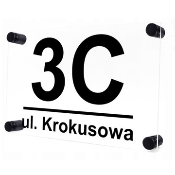 TABLICZKA ADRESOWA PLEXI 32x21 NUMER DOMU ADRES DYSTANSE CZARNE