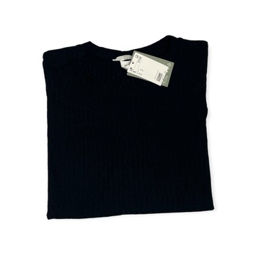 Czarna prążkowana luźna koszulka męska H&M S
