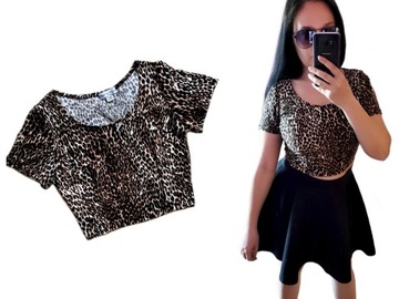 Damski CZARNY KRÓTKI TOP Topik KRÓTKA BLUZKA krótki rękaw S/M