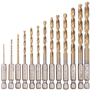 ZESTAW WIERTEŁ WIERTŁA DO WKRĘTARKI UNIWERSALNE HSS TYTANOWE HEX 1/4 13el.