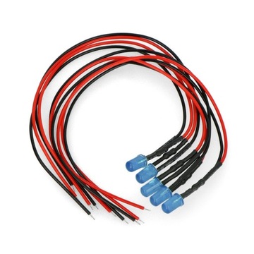 Dioda LED 5mm 12v z rezystorem i przewodem niebieska blue matowa - 5szt.