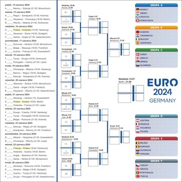 Terminarz EURO 2024 Mistrzostwa Europy plakat 100x100cm + naklejki FLAGI