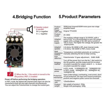 Плата цифрового усилителя мощности 300 Вт, двухканальная, 600 Вт, моно TPA3255 4Z