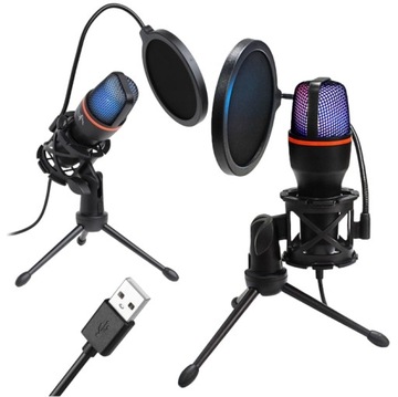 КОНДЕНСАТОРНЫЙ МИКРОФОН ДЛЯ ПК, USB-СВЕТОДИОД RGB ДЛЯ ИГРОВОГО ЮТУБЕР-СТРИМЕРА