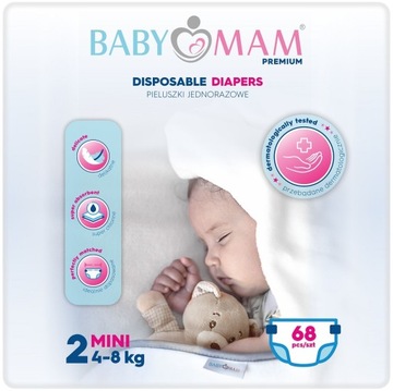 PIELUSZKI BABYMAM EXTRA CARE MINI 2 PAMPERSY (4-8kg) 68szt