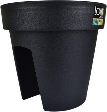 LOFLY RAILING Балконный цветочный горшок антрацит для балюстрады, 25 см, круглый