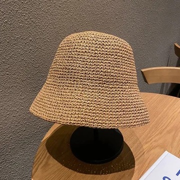 Plażowy koreański słomkowy kapelusz letni damski kapelusz typu Bucket z das