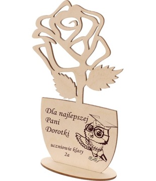 ДЕРЕВЯННЫЙ ЦВЕТОК РОЗЫ - ГРАВИРОВКА ДНЯ УЧИТЕЛЯ